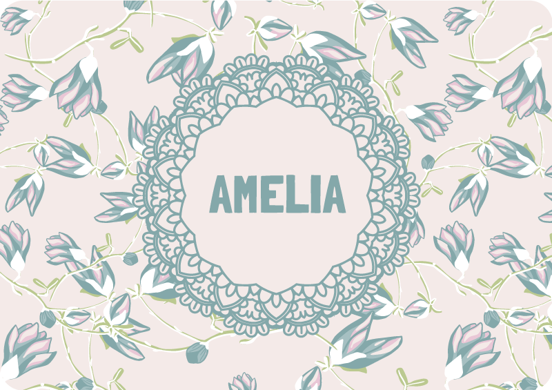 Alfombra vinílica flores hojas y nombre - TenVinilo