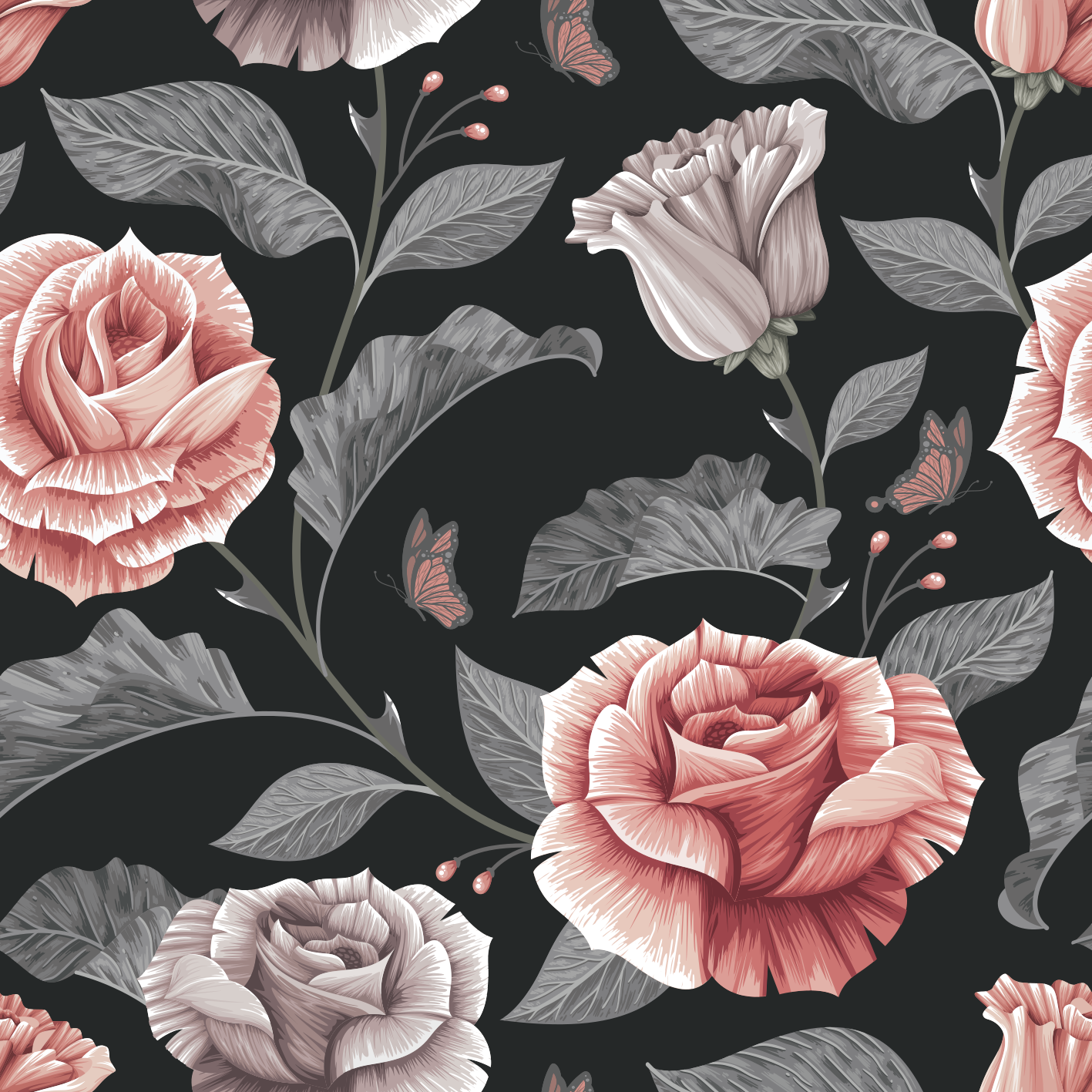 Alfombra vinílica flores patrón de rosas - TenVinilo