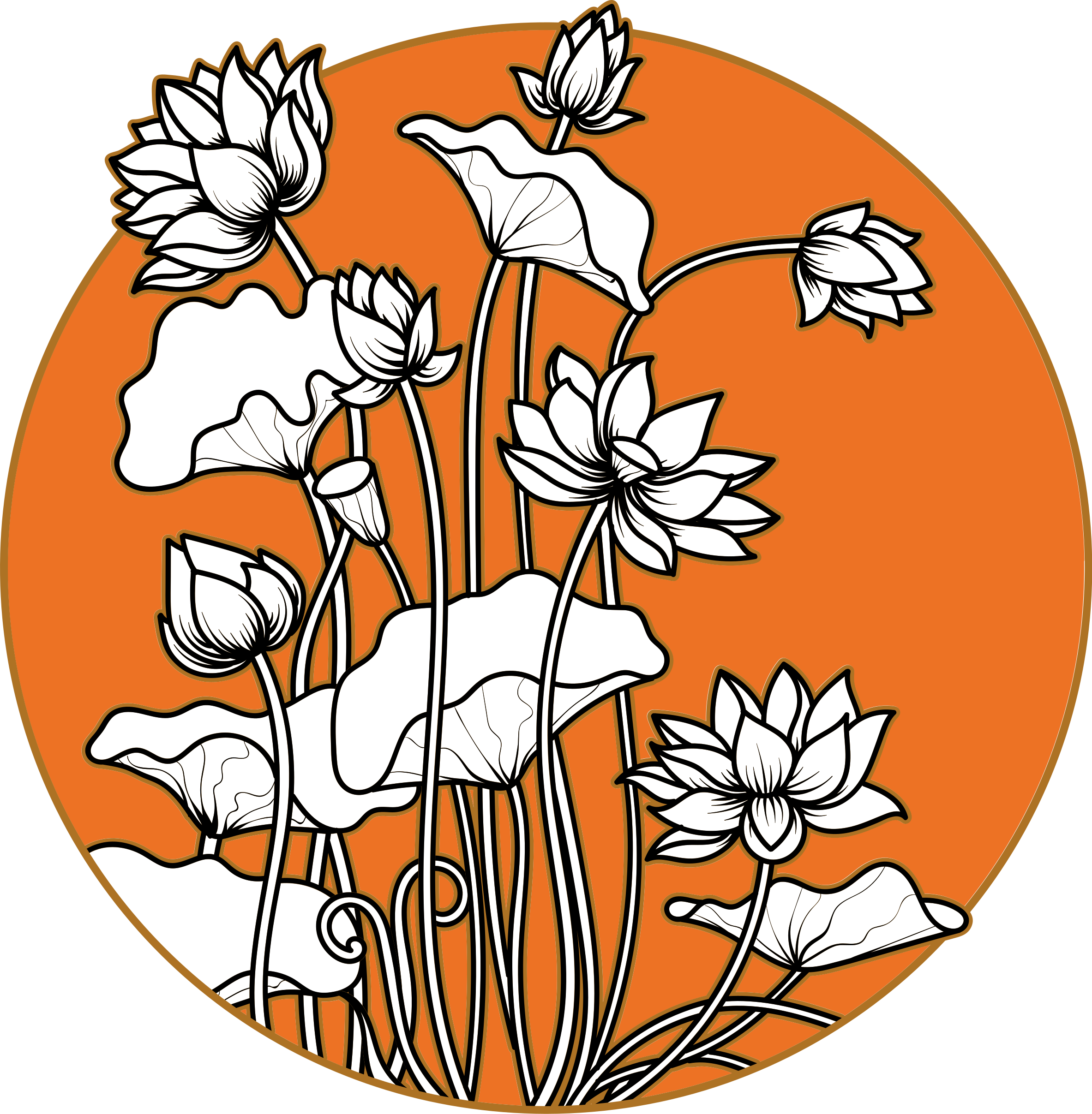 Alfombra vinílica flores ilustración de loto estilo japonés - TenVinilo