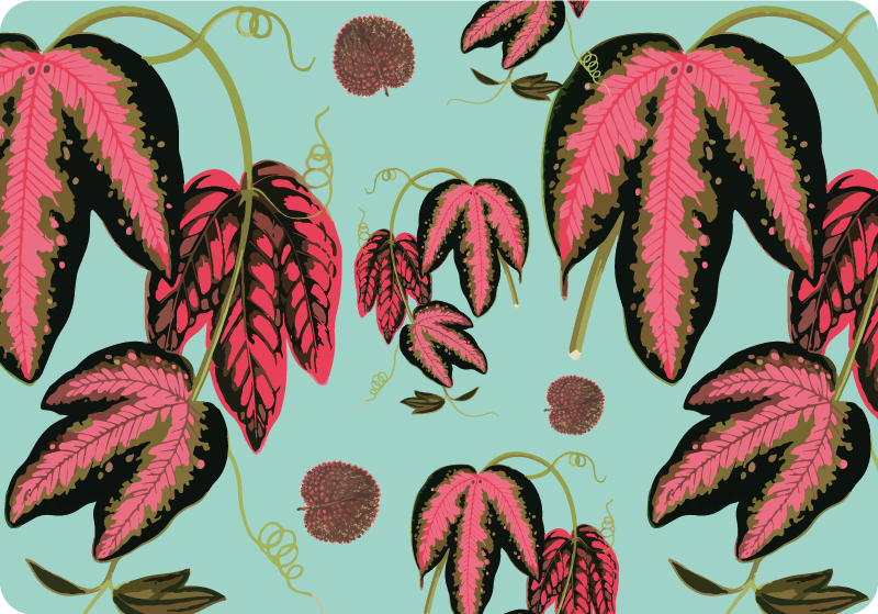 Alfombra vinílica flores maranta verde y roja - TenVinilo