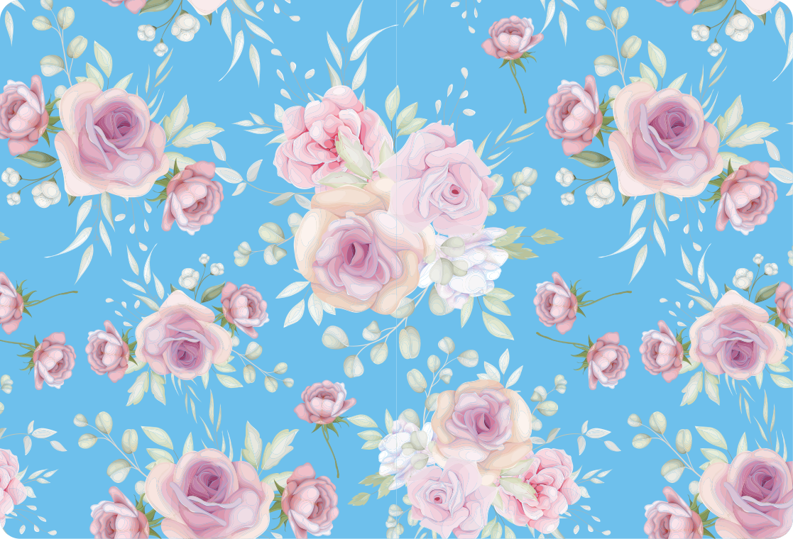 Alfombra vinílica flores rosas sobre fondo azul - TenVinilo