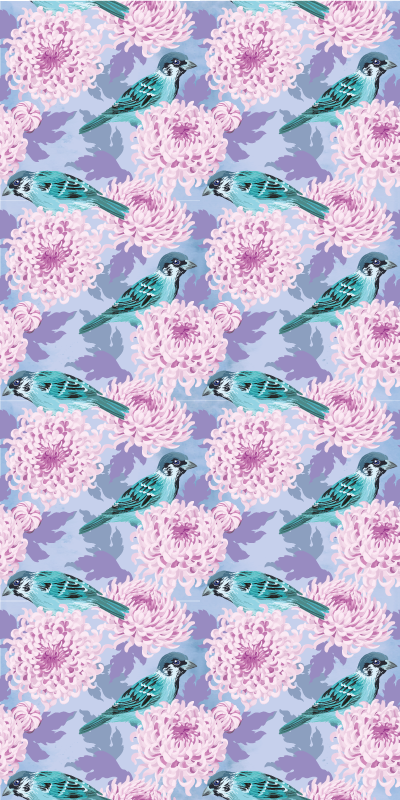 Alfombra vinílica flores jardín rosa con pájaros - TenVinilo