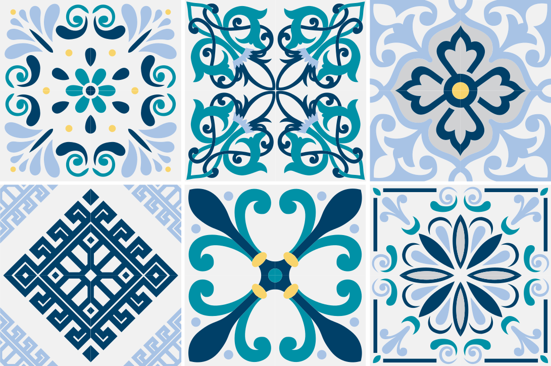 Alfombra vinilo cocina azulejos de flores azules - TenVinilo