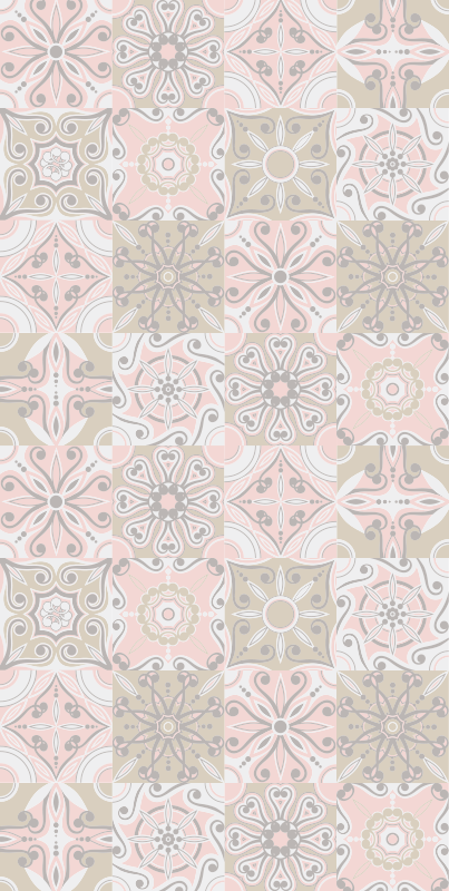 Alfombra vinilo cocina azulejos rosa y gris - TenVinilo