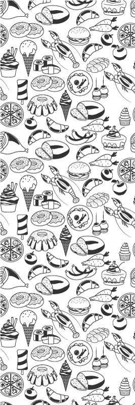 Alfombra vinilo cocina diseño de doodles de comida - TenVinilo
