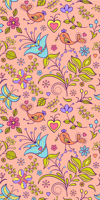 Alfombra vinílica flores diseño con aves y mariposas - TenVinilo