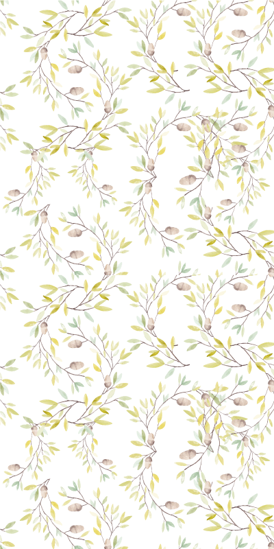 Alfombra vinílica flores patrón de hojas verdes acuarela - TenVinilo