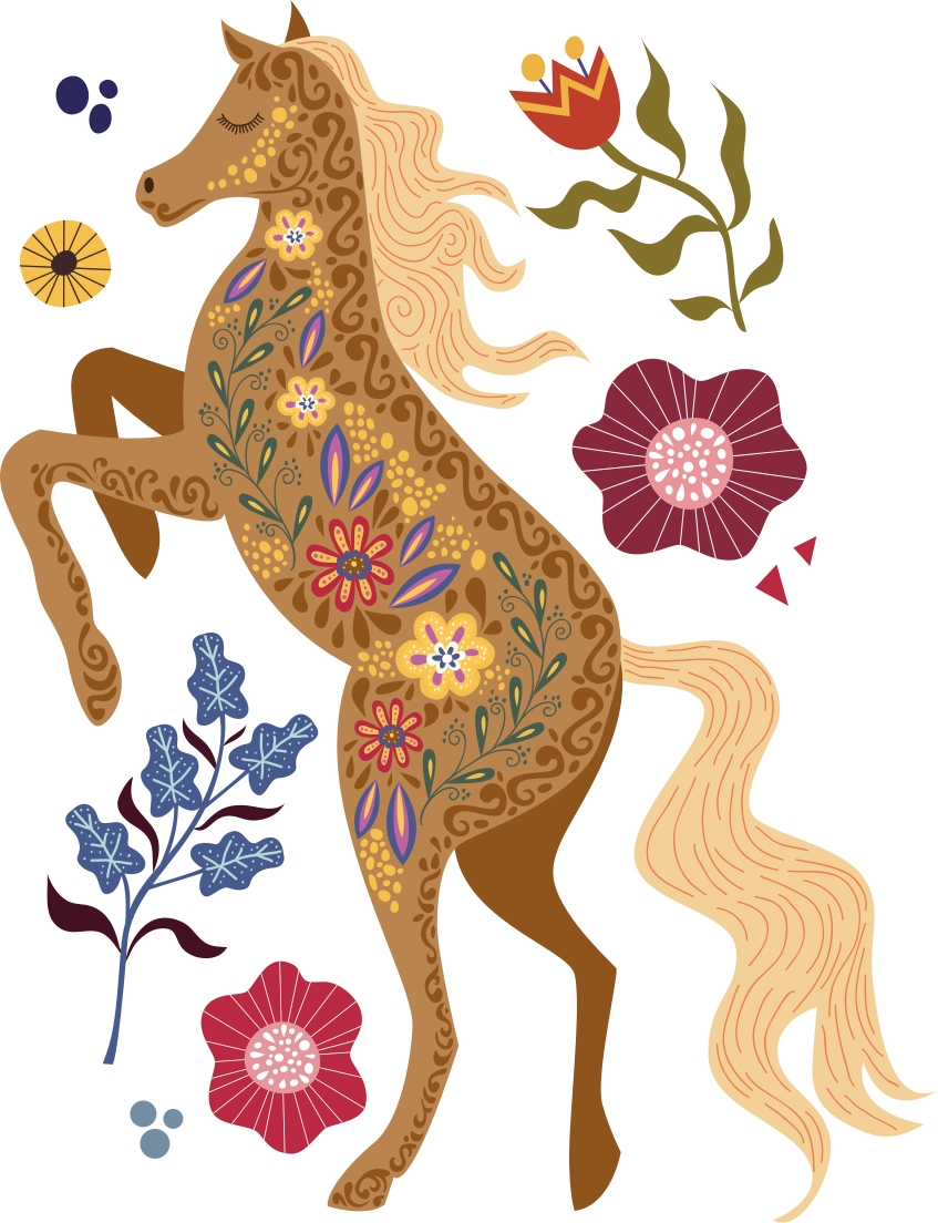 Alfombra vinílica flores ilustración de caballos salvajes - TenVinilo
