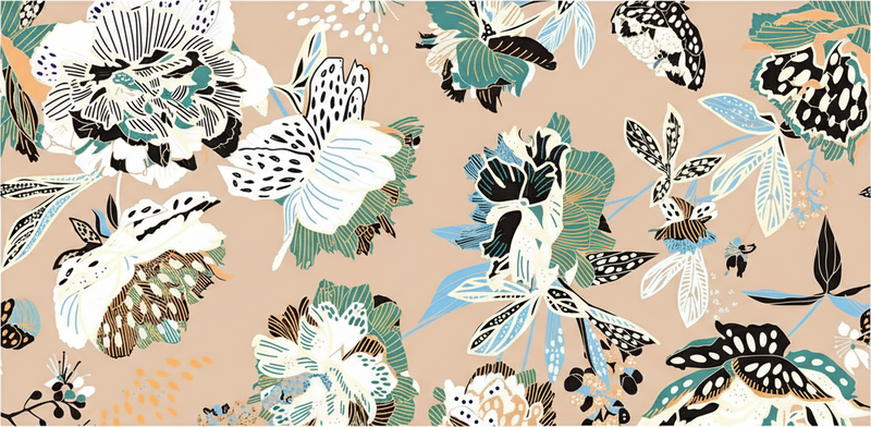 Alfombra vinilo salón flores beige neutro - TenVinilo