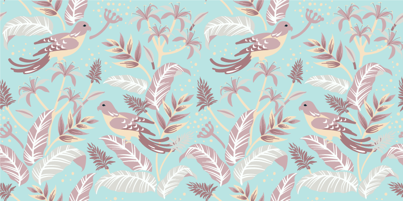 Alfombra vinílica naturaleza patrón flora azul y rosa - TenVinilo