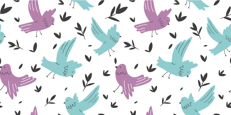 Alfombra vinílica flores aves y plantas azules y moradas - TenVinilo