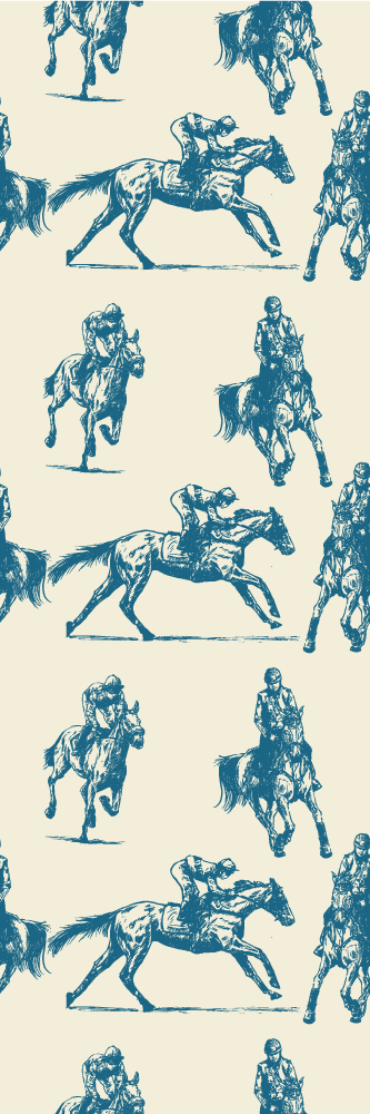 Alfombra vinílica dormitorio patrón de caballos azul y beige - TenVinilo