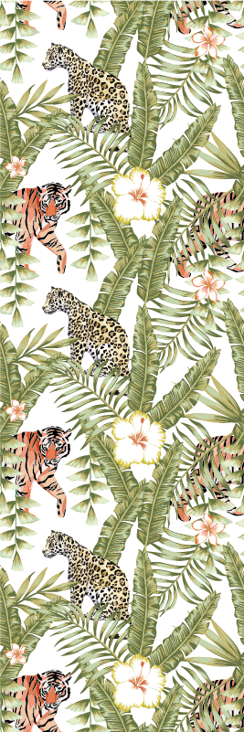 Alfombra vinílica dormitorio hojas tropicales leopardo - TenVinilo