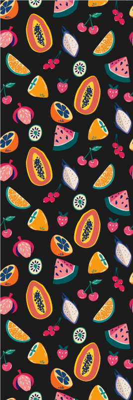 Alfombra vinílica dormitorio frutas multicolor sobre negro - TenVinilo