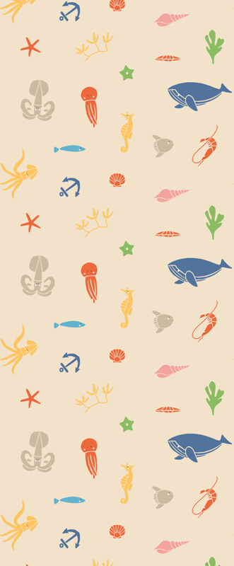 Alfombra vinílica dormitorio animales marinos fondo beige - TenVinilo