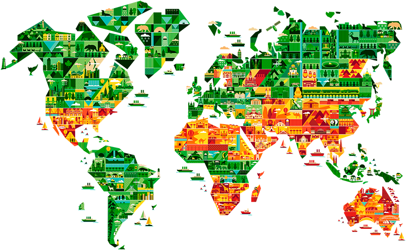 Alfombra vinílica mapamundi decorativa geométrica - TenVinilo