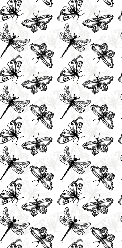 Alfombra vinilo baño patrón de libélulas y mariposas - TenVinilo