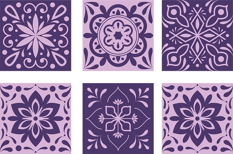 Alfombra vinilo baño azulejos florales morados - TenVinilo