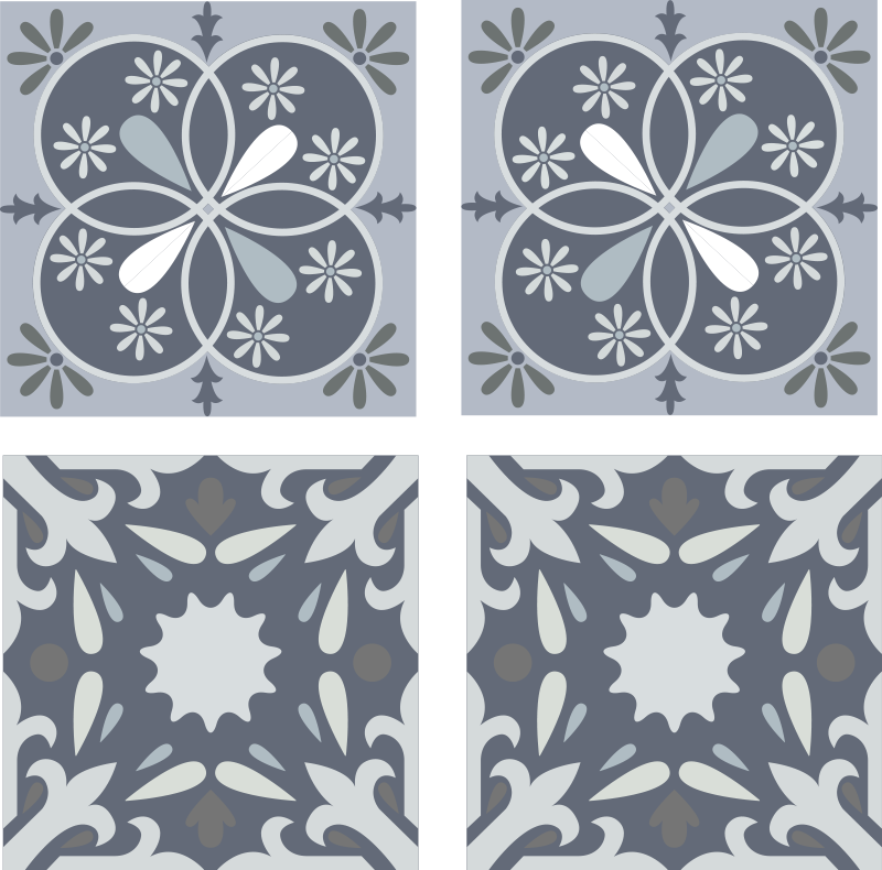 Alfombra vinilo baño adhesivo azulejo flor azul - TenVinilo