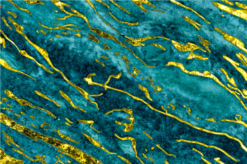 Alfombra vinilo baño efecto mármol azul y dorado - TenVinilo