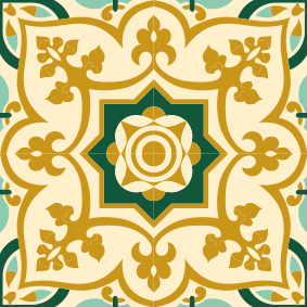 Alfombra vinilo baño patrón de azulejos dorados y verdes - TenVinilo