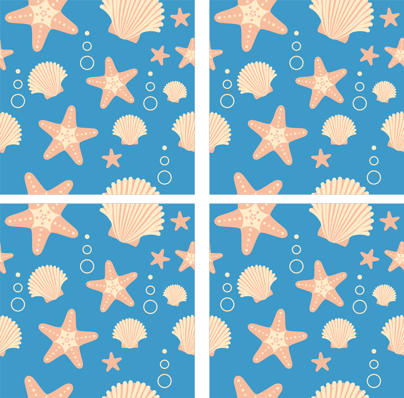 Alfombra vinilo baño estrellas de mar y conchas - TenVinilo