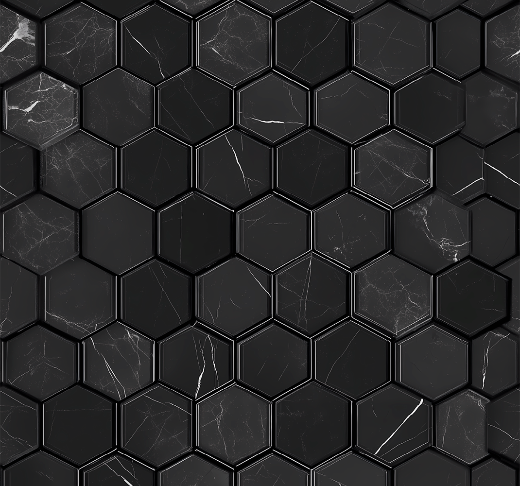 Alfombra vinilo baño hexágono negro - TenVinilo