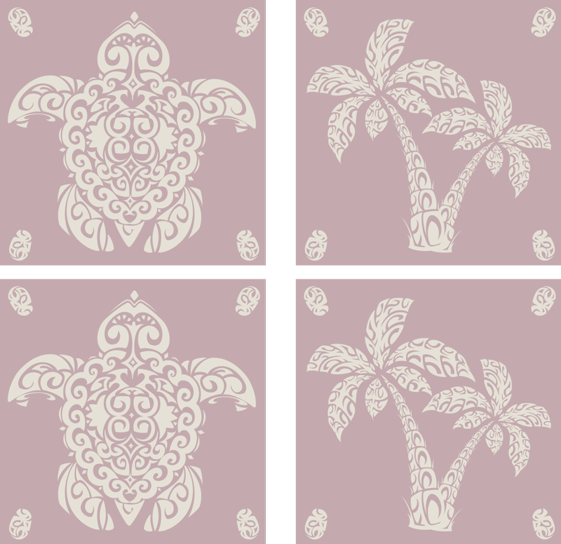 Alfombra vinílica cocina diseño de tortuga y palmera - TenVinilo