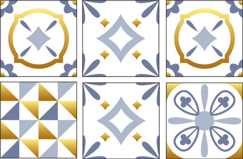 Alfombra vinílica cocina azulejos efecto dorado - TenVinilo