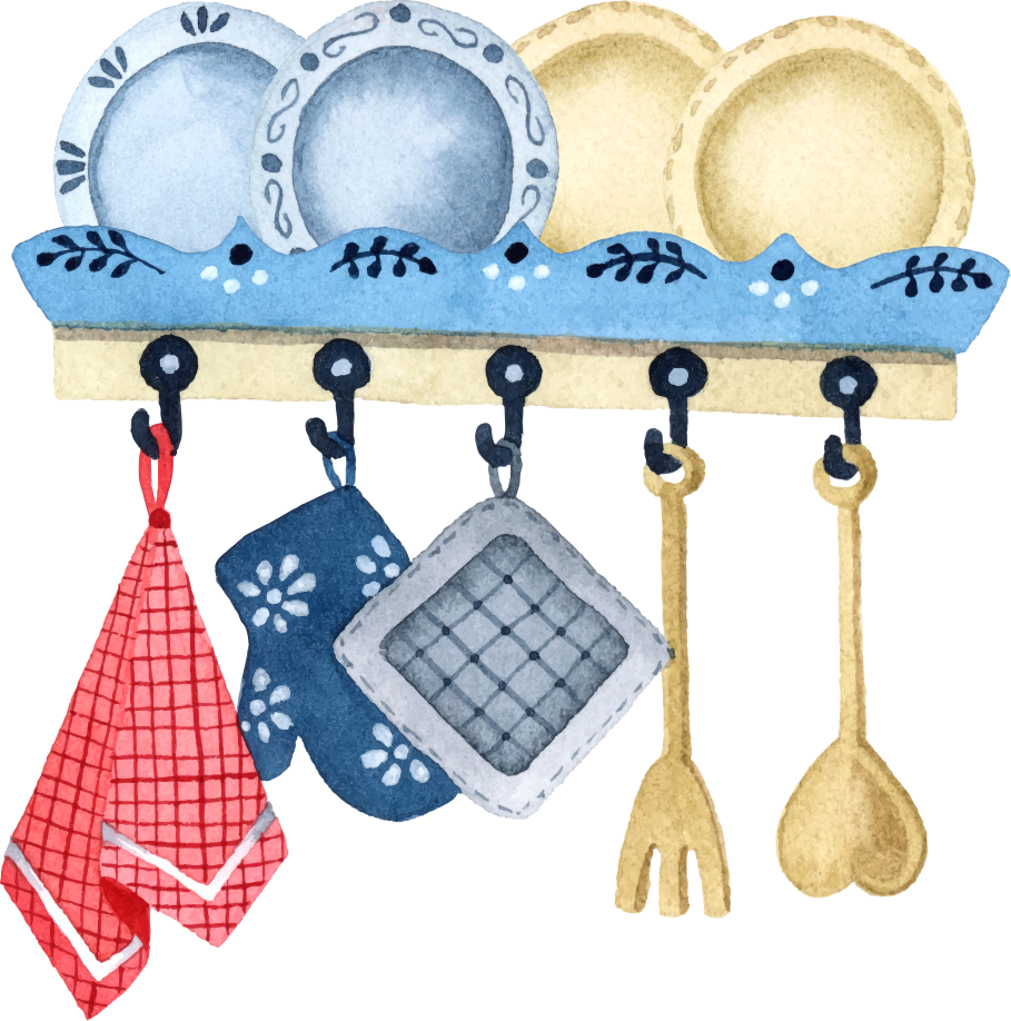 Alfombra vinílica cocina utensilios de cocina acuarelados - TenVinilo