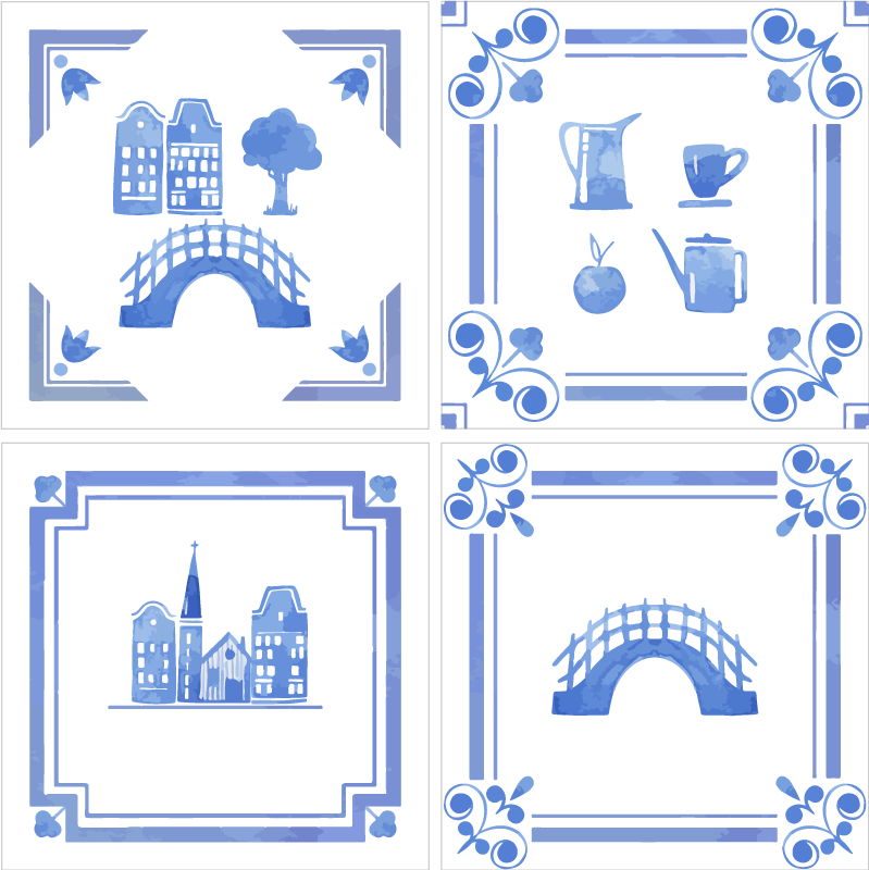 Alfombra vinílica cocina casas holandesas delftware - TenVinilo