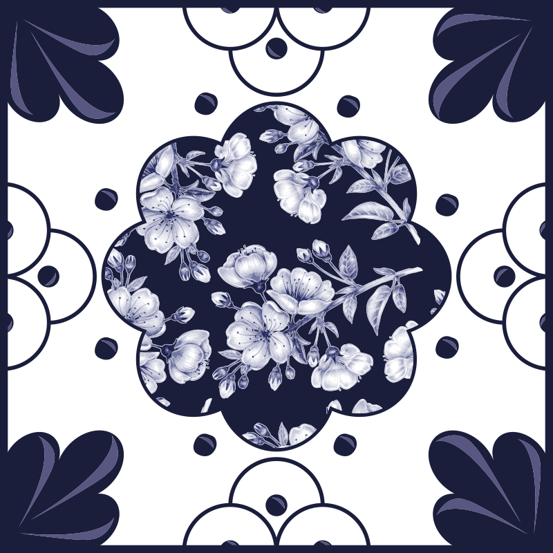 Alfombra vinílica cocina azulejos con flores - TenVinilo