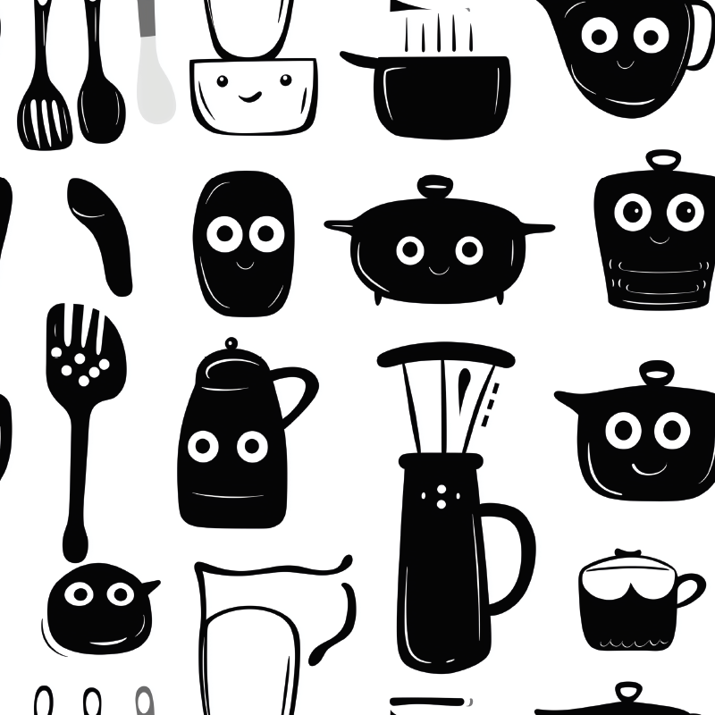 Alfombra vinílica cocina utensilios negros dibujados - TenVinilo