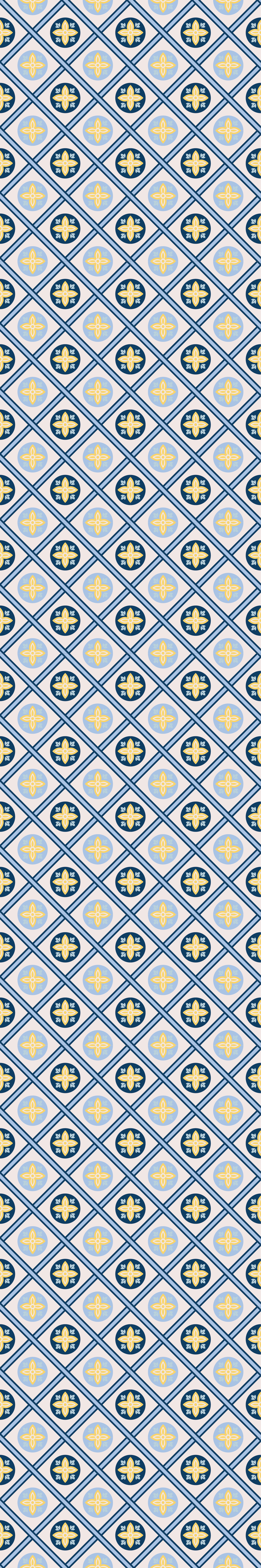 Alfombra vinílica cocina azulejo portugués azul y amarillo - TenVinilo