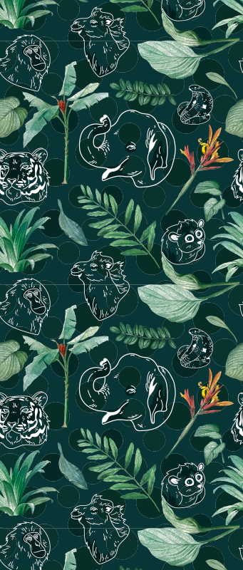 Alfombra vinílica dormitorio patrón de animales y árboles - TenVinilo