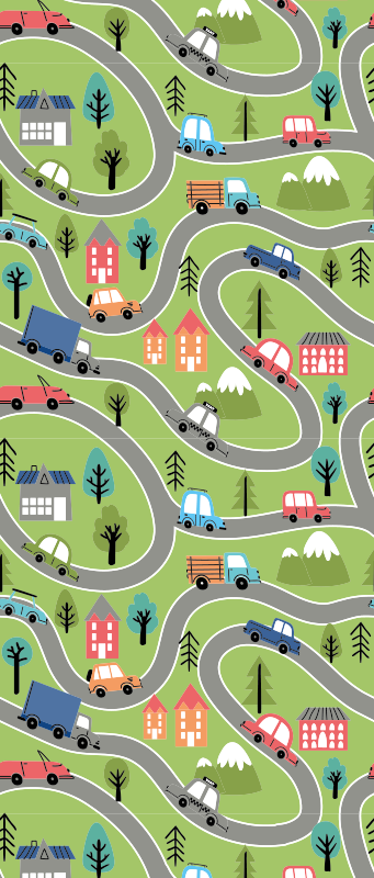 Alfombra vinílica dormitorio calle colorida con coches - TenVinilo
