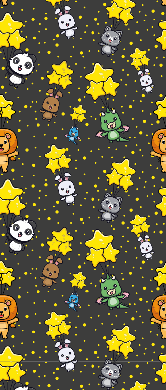 Alfombra vinílica dormitorio animales tiernos volando en globos - TenVinilo
