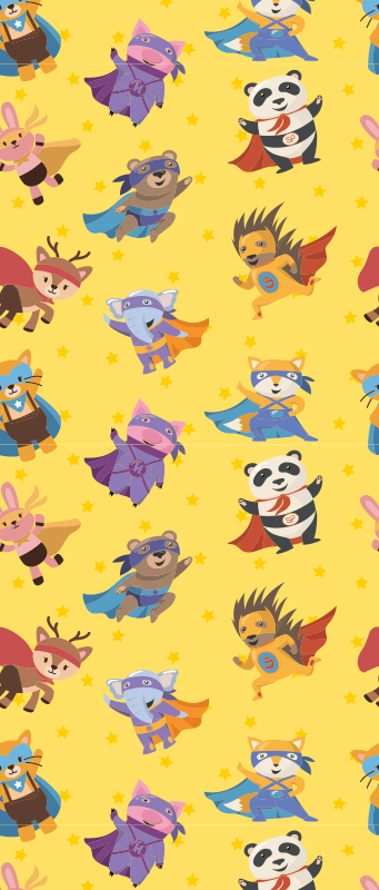 Alfombra vinílica dormitorio mascotas superhéroes amarilla - TenVinilo