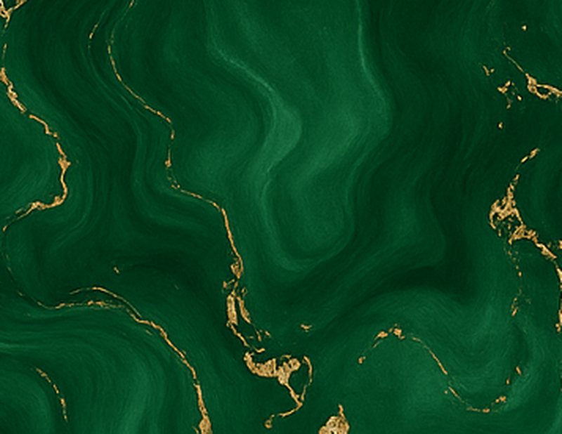 Alfombra vinílica dormitorio verde esmeralda con mármol dorado - TenVinilo
