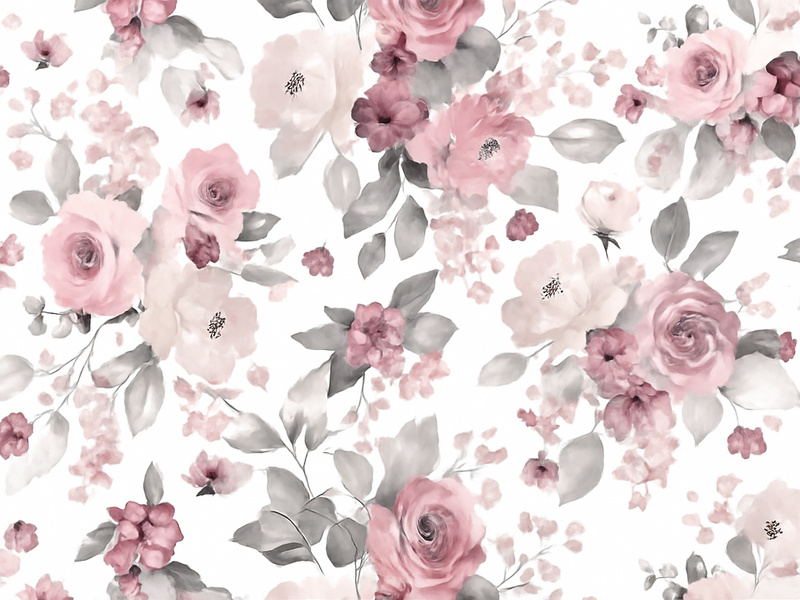 Alfombra vinílica dormitorio patrón de flores grises - TenVinilo