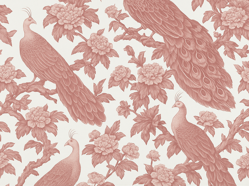 Alfombra vinílica dormitorio patrón de pavos rosados - TenVinilo