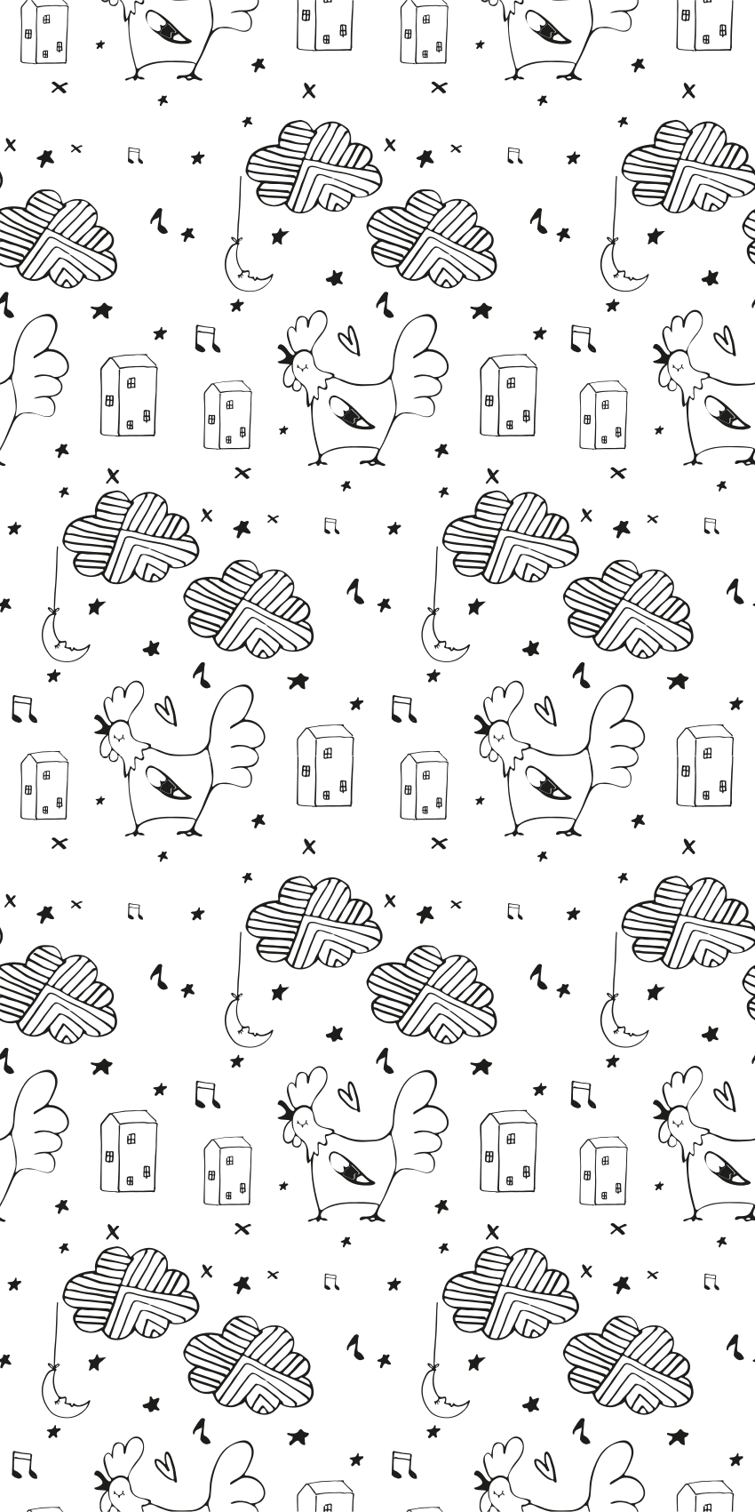 Alfombra vinílica nórdica gallinas en blanco y negro - TenVinilo