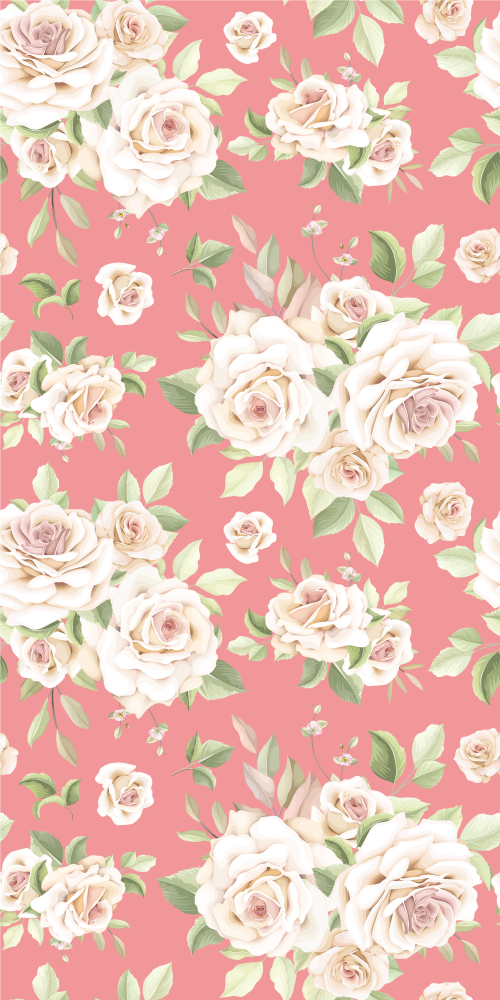 Alfombra vinílica naturaleza rosas vintage sobre fondo blanco - TenVinilo