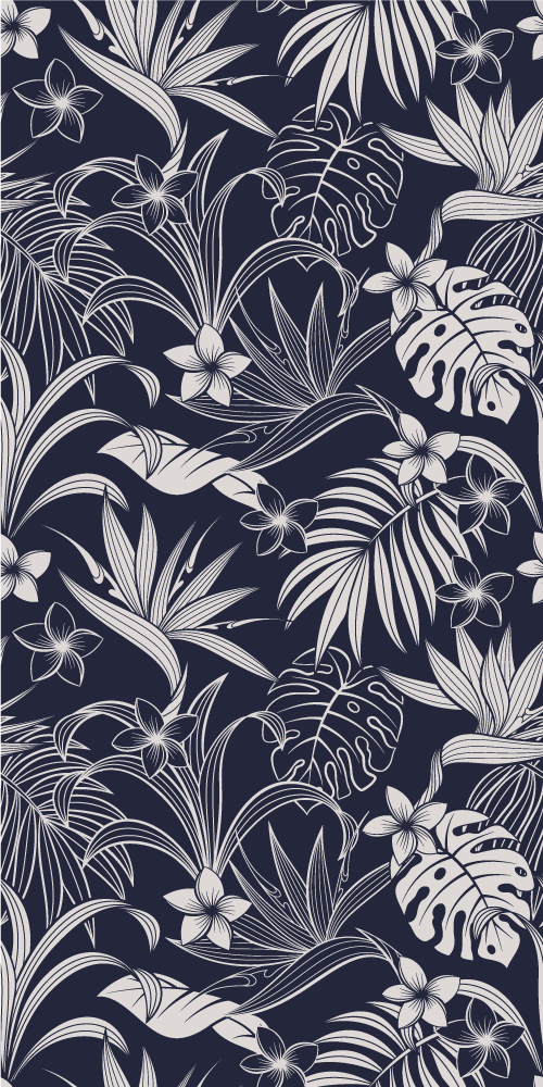Alfombra vinílica naturaleza hojas y flores tropicales oscuras - TenVinilo