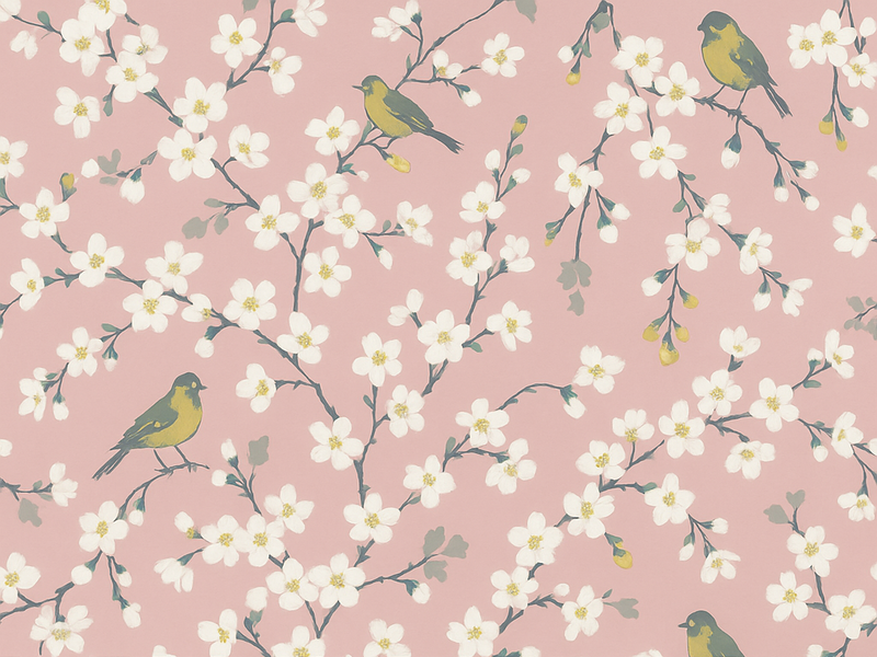 Alfombra vinílica naturaleza aves del jardín rosa - TenVinilo