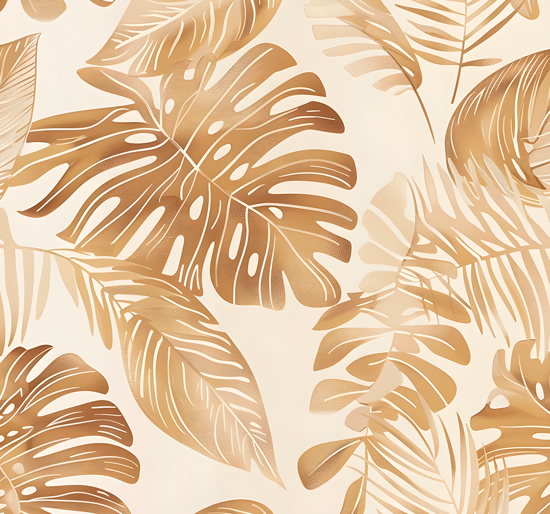 Alfombra vinílica naturaleza patrón hojas grandes beige - TenVinilo