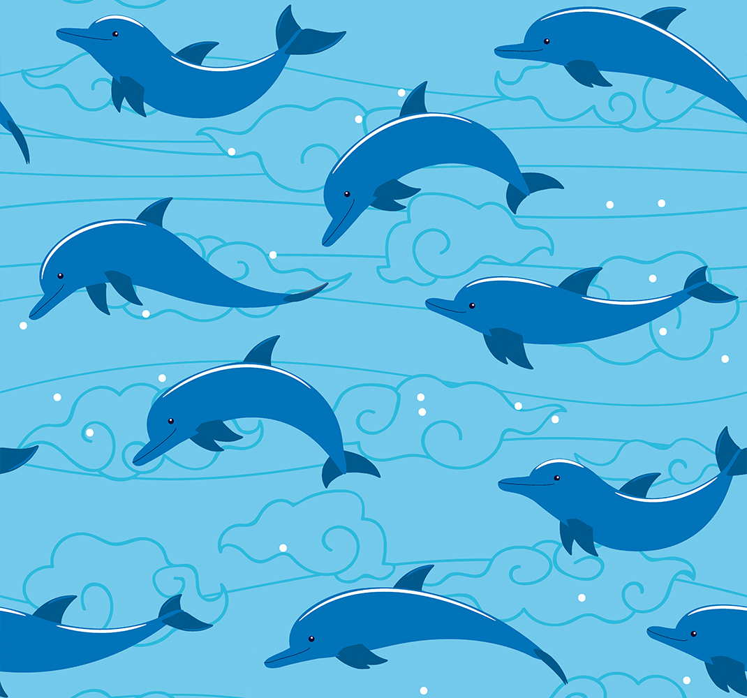 Alfombra vinílica animales cielo con nubes y delfines - TenVinilo