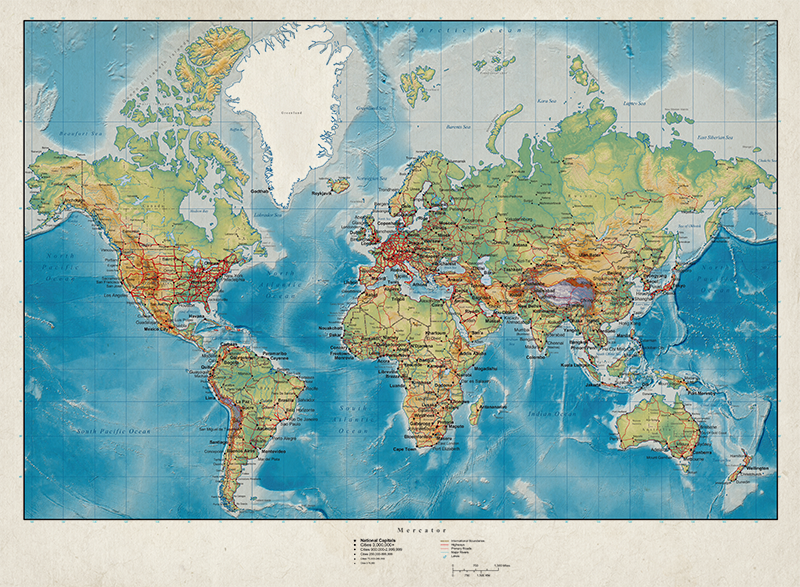 Alfombra vinílica mapamundi mercator - TenVinilo