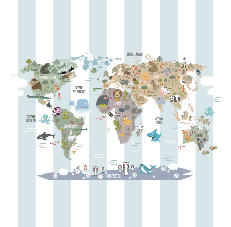 Alfombra vinílica mapamundi fauna mundial - TenVinilo
