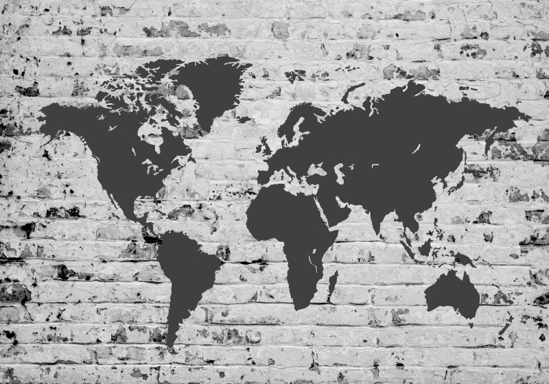Alfombra vinílica mapamundi mural de mapa mundial ladrillo blanco - TenVinilo